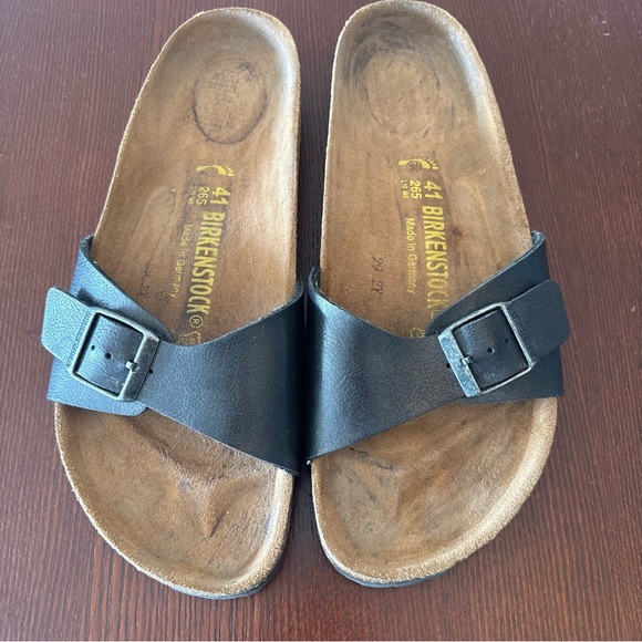 Birkenstock Madrid Slide Sandals Size 41 US 10 Narrow Black Adjustable Strap - Picture 9 of 11